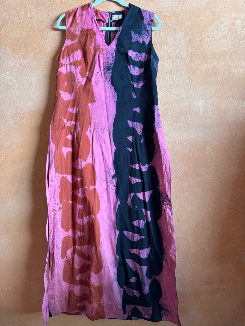 Vintage Handmade Festival Maxi Dress Pink Abstract Sleeveless Boho One Size
